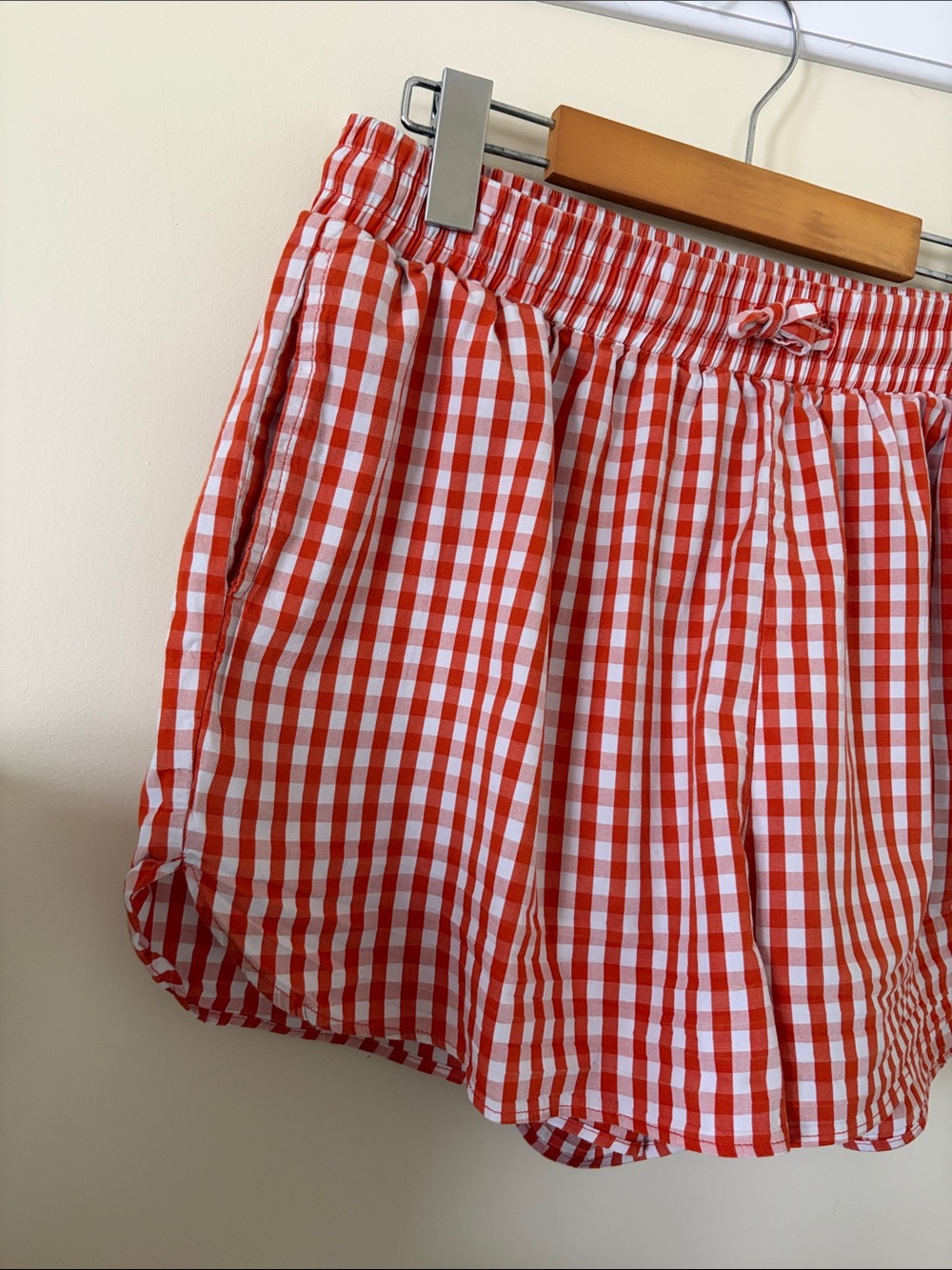 Orange Gingham Cotton Shorts - Picture 4 of 6